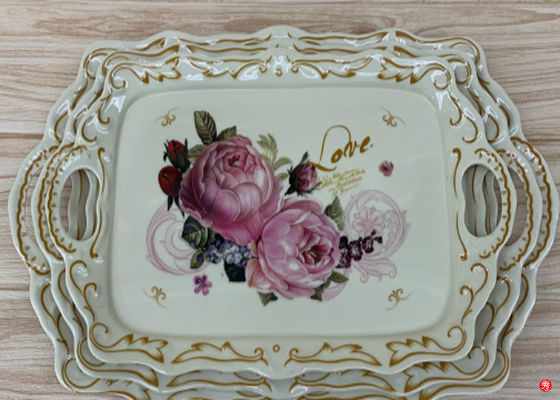 Bom preço. Plástico do produto comestível bandeja do serviço da melamina de 15 polegadas com punho on-line