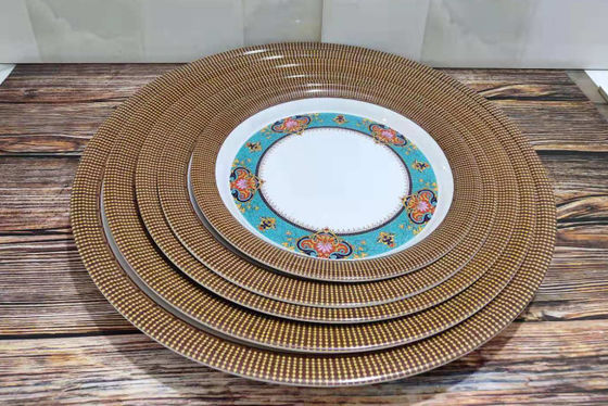 BPA livre Blue Flower Design 12pcs pratos e tigelas Melamina Cineraria Conjuntos Camping Tableware Lavadora de louça Safe