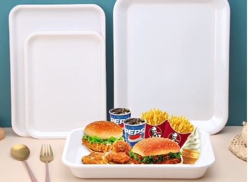 Bom preço. Serviços de mesa de melamina de cor branca personalizados bandeja grande bandeja de cozinha para comida rápida on-line